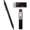 rOtring Rapid Pro - Matita meccanica HB da 2,0 mm, fusto in metallo nero opaco, set di 12 ricariche Tikky, gomma B20