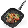 Gotoll Bistecchiera Antiaderente,28 cm Alluminio Pressofuso Padella Grill per Induzione con Manico datta a Tutti Piani Cottura, Induzione e Forno