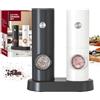 CIRCLE JOY Set Macina Sale e Pepe Elettrico a Batteria Macinaspezie con Base, Luce LED Bianca e Rugosità Regolabile, Bianco Nero
