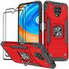 KANSi Cover compatibile per Xiaomi Redmi Note 9 Pro/Redmi Note 9S, Vetro Temperato [2 Pack] Custodie Silicone TPU 360° Rotante Anello Magnetica Anello Ring Supporto Bumper - Rosso