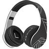 PowerLocus Cuffie Wireless Bluetooth, Cuffie Senza Fili Over Ear con Microfono Hi-Fi Audio Stereo, Pieghevoli, Cuffie Wireless e Cablate, Micro SD/TF per Ufficio/Adulti/Telefono/PC/TV (Nero/Argento)