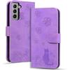 Vaitasy Cover per Samsung Galaxy S21 FE Cover a Libro Flip Pelle PU Portafoglio Custodia con Supporto Funzione Magnetico Folio Protettiva Cover Galaxy S21 FE, Gatto Viola Sakura