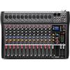 BOMGE CTX - Mixer audio a 12 canali, console di mixaggio audio con Bluetooth USB, ingresso registrazione PC, jack microfono XLR, alimentazione 48 V, ingresso/uscita RCA, per professionisti e