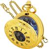 Tiong Orologio da tasca con design a stella blu con numeri romani, orologio da tasca al quarzo con catena, regalo di Natale e compleanno per uomini e donne, CF2007-oro, Classico