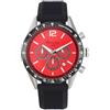Ravel Pro - Orologio Cronografo Rotondo in Acciaio Inossidabile con Data - 10ATM - Quarzo Analogico Giapponese - RPR-002M - Cinturino in Silicone Nero/Quadrante Rosso