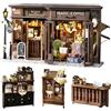 Spilay Kit fai da te in miniatura casa con mobili in legno, kit fai da te con copertura antipolvere e LED, scala 1:24, creativo per donne e fidanzate (caffè vintage)