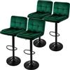 ML DESIGN modern living ML-Design Set di 4 Sgabelli da Bar Rivestimento in Velluto Verde Sedia da Bancone Regolabile in Altezza 63-83 cm Girevole a 360° Sgabello Alto da Bistrot Imbottito con Schienale e Poggiapiedi