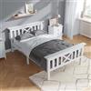 Aunvla Letto singolo in legno con rete a doghe, letto in legno con testiera, 90 x 200 cm, in legno massello di pino massiccio, colore: bianco