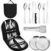 Elfinfi Posate da Campeggio, 10 Pezzi Posate Campeggio, 2 Persone Kit Campeggio, Durevole Stoviglie da Campeggio, Posate Portatili, Posate da Campeggio per Picnic, Viaggi, Escursioni, Campeggio