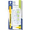 STAEDTLER Noris Writing pen 307 Fineliner, alloggiamento in 97% plastica riciclata a norma ISO 14021, Fineliner in plastica riciclata, giallo sole, scatola pieghevole, 10 fineliner, 307-110