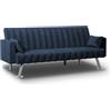 Nalui - Divano Letto 3 Posti Clic Clac 210x80x79cm One Lines con 2 Cuscini, Tessuto Vellutato e Piedi Metallo | Reclinazione Regolabile | Blu Navy