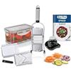 Genius, "Nicer Dicer Speed" - Set multiuso da 9 pezzi per tagliare verdure e frutta, affettatrice con 3 inserti, supporto e contenitore di raccolta da 550 ml, grattugia per parmigiano, julienne e affettatrice a V, colore: argento