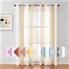 BYSURE Set di 2 tende a righe, in voile, 140 x 225 cm, beige
