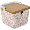 DRW Zuccheriera in ceramica con coperchio in legno bianco, rosso e naturale 9 x 9 x 9 cm