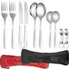 Eurtes Set di Posate con Custodia Portatile, 5 Pezzi Posate in Acciaio Inossidabile con Apribottiglie, Borsa per Posate con Chiusura Lampo, Set di Posate da Viaggio per Campeggio Picnic Scuola Pranzo