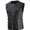Rrongwn Gilet da uomo in pelle resistente in metallo, stile rock, casual, giacca da motociclista, gilet in denim, con cerniera, multi tasca, senza maniche, scollo rotondo, Nero , M