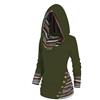 Generic Top Lavorato a Maglia con Cappuccio Patchwork a Righe a Maniche Lunghe Lavorato a Maglia con Bottoni Finti Top Casual da Donna con Cappuccio-Deep Green-S