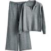 HEONSATI Tuta Donna Eleganti Completo Maglia Curvy Tute Due Pezzi Top Maniche Lunghe E Pantalone In Vita a Gamba Larga Completi Autunnale Invernale Training Sportswear Lana Leggera Coordinato Da Donna Larghi