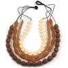 Avalaya Collana a 4 fili con perline in resina nera, lunghezza 66 cm, colore: caffè/ambra marrone/crema/66 cm, Misura unica, resina, corde, Nessuna pietra preziosa