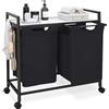 STELLSTAR Cesto Portabiancheria con ruote, grande cesto della lavanderia da 2×50 litri con borse oxford rimovibili, carrello di selezione della lavanderia del bagno, piano in bambù, bianco e nero