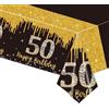 POPOYU Tovaglia 137 x 274 cm, per il 50° compleanno, colore nero e oro, rettangolare, lavabile in plastica, per uomo e donna, festa
