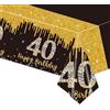 POPOYU Tovaglia per il 40° compleanno, 137 x 274 cm, colore nero e oro, rettangolare, lavabile, in plastica, per uomo e donna, festa