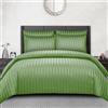 Pamposh Set di biancheria da letto con copripiumino a righe satinate, di prima qualità, ipoallergenico e ultra morbido in microfibra (verde oliva, king size (220 x 230 cm)