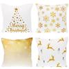 SHIPITNOW Set di 4 federe per cuscino natalizio, 45 x 45 cm, motivo rena, albero e fiocco dorato e bianco, forma quadrata, 100% poliestere, decorazione per divano, decorazione
