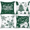 Lanpn 4 Pezzi Federe Cuscini Natalizi Copricuscini Natalizia 40x40cm, Federa Natale Decorativo Fiocchi di neve Invernale, Decorazioni Natalizio per Divani Letto in Camera da Letto (Bianco e Verde)