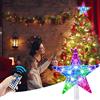 Cewuidy - Puntale per albero di Natale a forma di stella di Natale, 24,1 cm, 10 LED, 21 modalità di luce multicolore con telecomando versatile, alimentato da 3 batterie AA, ottimo accessorio per