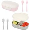 BELLE VOUS Bento Lunch Boxes - 400 ml Set di 2 Portamerenda Grigio e Rosa con Posate in Plastica - Ideale per Adulti e Bambini - Contenitori per Alimenti, Microonde e Lavastoviglie