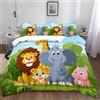 XCQHZYQ Set Copripiumino Letto Matrimoniale 200x200 cm Animali Della Giungla Dei Cartoni Animati 1 x Copripiumino e 2 x Federe 50x75 cm Biancheria da Letto Cotone Poliestere per Ragazzi e Ragazze
