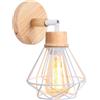 iDEGU Lampada da Parete Interno Vintage 16cm Applique da Parete in Legno Metallo Design Gabbia Industriale Luce E27 Regolabile Plafoniera Lampada a Muro per Cucina Camera da Letto (Tipo-D Bianco)