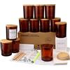 MILIVIXAY - Confezione da 12 barattoli per candele, in vetro ambrato, 295 ml, con coperchio e kit per la creazione di candele, vuoti, contenitori per spezie e polveri