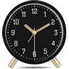 Lafocuse Metallo Sveglia senza Ticchettio con Luce Notturna, Semplice Sveglia da Comodino Analogica Silenziosa, Moderno Orologio da Tavolo Batteria per Casa Ufficio 11cm, Nero