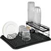 WENKO 54798100 scolapiatti con portabottiglie Amy, scolapiatti per lavello, componenti rimovibili, vassoio in plastica riciclata, nero, metallo verniciato a polvere