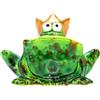 Dekohelden24 Divertente rana decorativa con corona dorata e re ranocchio, in ceramica, verde, per casa, giardino, terrazza o laghetto, dimensioni: 6 x 12 x 9 cm (L x P x A)