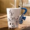 Leikurvo Tazza da caffè in ceramica con manico per sassofono, con scritta in lingua tedesca Musica, 250 ml, blu