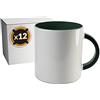 Pixcolor - 12 tazze a sublimazione in ceramica bianca con interno di colore verde | scatola singola neutra | 350 ml (11 oz) | Categoria AAA | Adatti al microonde e alla lavastoviglie | Compatibile con