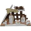 Generico Capanna Natività Bianca Regalo statuine miniature in Ceramica 5 personaggi Presepe per Bambini in miniatura COLORI TENUI ORO Giuseppe Maria Gesù Sacra Famiglia 21x7x14cm