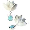 Vurmashop Orecchini Argento in Ottone Placcato Argento 925 con Pietra Naturale Calcedonio Azzurro - Orecchini Fiore di Loto con Pietra Turchese per Donna Matrimonio