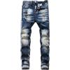 ZMIN Jeans da uomo aderenti a gamba piccola con toppe strappate e pantaloni blu con schizzi di vernice non elastica, Hh-8826, 44