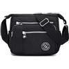 YYW Borsa a tracolla da donna multi tasca in nylon borsa a tracolla impermeabile borsa da viaggio leggera, Nero #002, Taglia unica