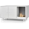 COSTWAY Mobile per Lettiera per Gatti 90 x 50 x 50 cm, Cassetta Igienica per Gatti con Doppia Anta, Divisore, Ingresso Avvolgibile, Tiragraffi e Gambe di Metallo Solido (Bianco)
