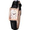 Silverora Orologi da donna in pelle rettangolare: piccoli rettangolari analogici al quarzo da donna con scala romana Squisiti orologi da polso con cinturino in pelle Regali per le donne, oro rosa e