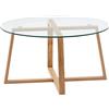 FineBuy Tavolino Salotto Rovere Legno Massello e Vetro Tavolinetto 78x78x41 cm | Tavolo da Soggiorno Rotondo Moderno | Tavolino da caffè