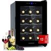 KLARSTEIN Cantinetta Vino, Cantinetta Vino Refrigerata a Zona Singola per Interno/Esterni, Frigo Bar, Cantina Vino con Vetrina, Mini Bar con Protezione UV, Frigo Vino Touch 15-18°C 12 Bottiglie