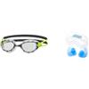 Zoggs Predator Occhialini da Nuoto Unisex Adulto, Nero/Lime/Trasparente, Regular & 300659, Tappi per Le Orecchie Unisex Bambini, Blu, 14+ anni