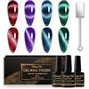 Shining She Smalto Semipermanente Unghie Magnetico,4 Colori Classico Rosso Viola Blu Verde Glitter Cat Eye Gel Polish con Magnete,Smalti Semipermanenti per Unghie Soak-Off UV/LED 8ML