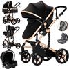 Magic ZC 3 in 1 Sistemi Modulari Sistema da Viaggio per Bambini Passeggini Compatti Reclinabile Passeggino Carrozzine Standard Pieghevole Portatile Passeggino Neonato 0-36 Mesi (588 Black Gold New)
